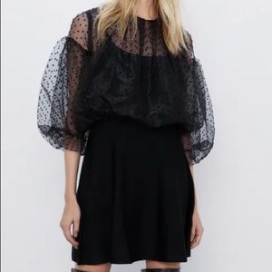 Zara mini CONTRAST DRESS WITH SHEER SLEEVES size M